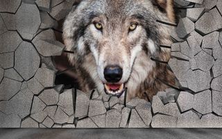 3D立体破墙狼背景墙