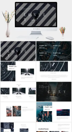 黑色线条杂志风ppt模板预览图