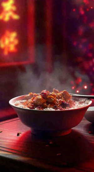 温馨美食盖浇饭排骨饭，中国美食