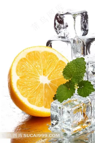 新鲜香橙和冰块薄荷
