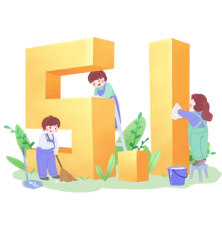 五一劳动节创意人物劳动场景插画