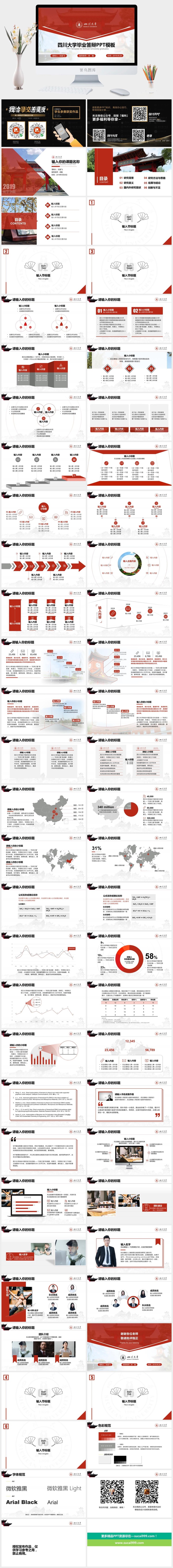 几何风喜庆红四川大学论文答辩ppt模板-刘龙飞