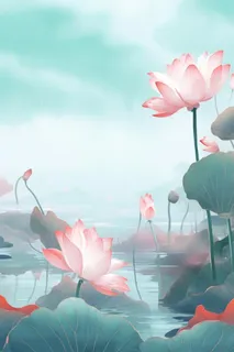 国潮荷花插画背景