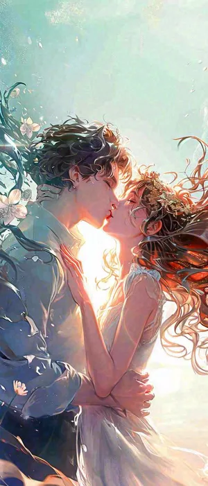 情人节情侣海上拥吻亲吻，爱情唯美落日海景