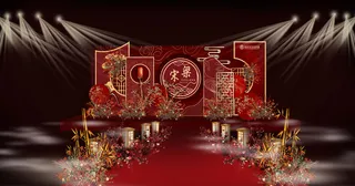 红色中式复古舞台效果图