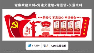 党建文化墙党建素材CDR预览图红色新时代不忘初心牢记使命