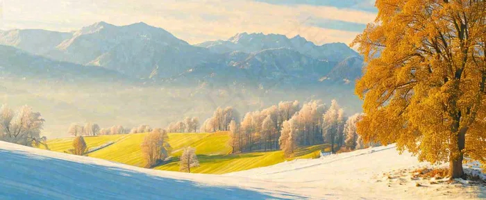 秋天山脉秋叶树木，秋分摄影图(1712x704)