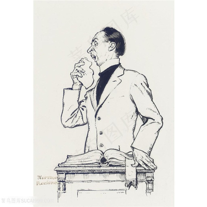 诺曼 · 洛克威尔手绘男老师装饰画