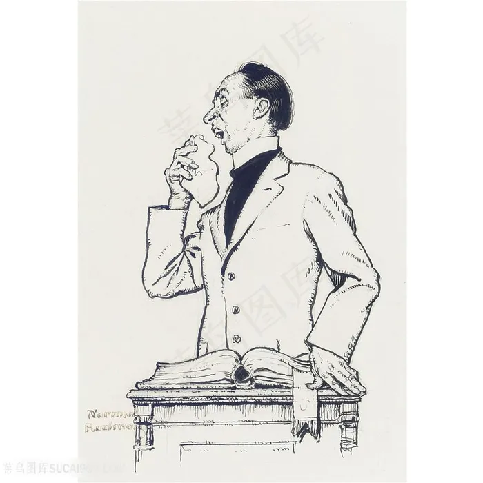 诺曼 · 洛克威尔手绘男老师装饰画