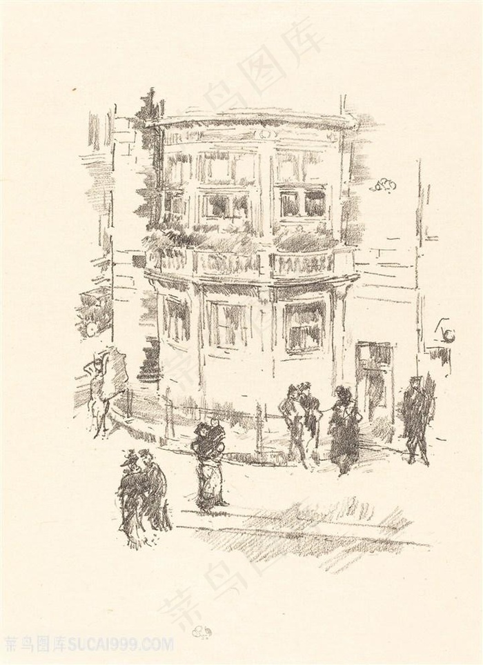 惠斯勒素描街道建筑艺术挂画