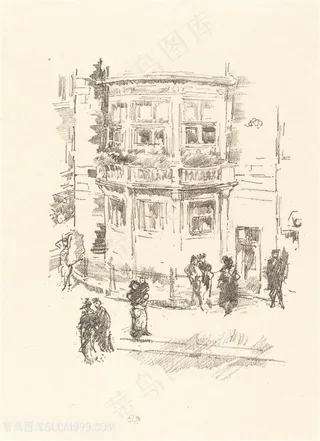 惠斯勒素描街道建筑艺术挂画