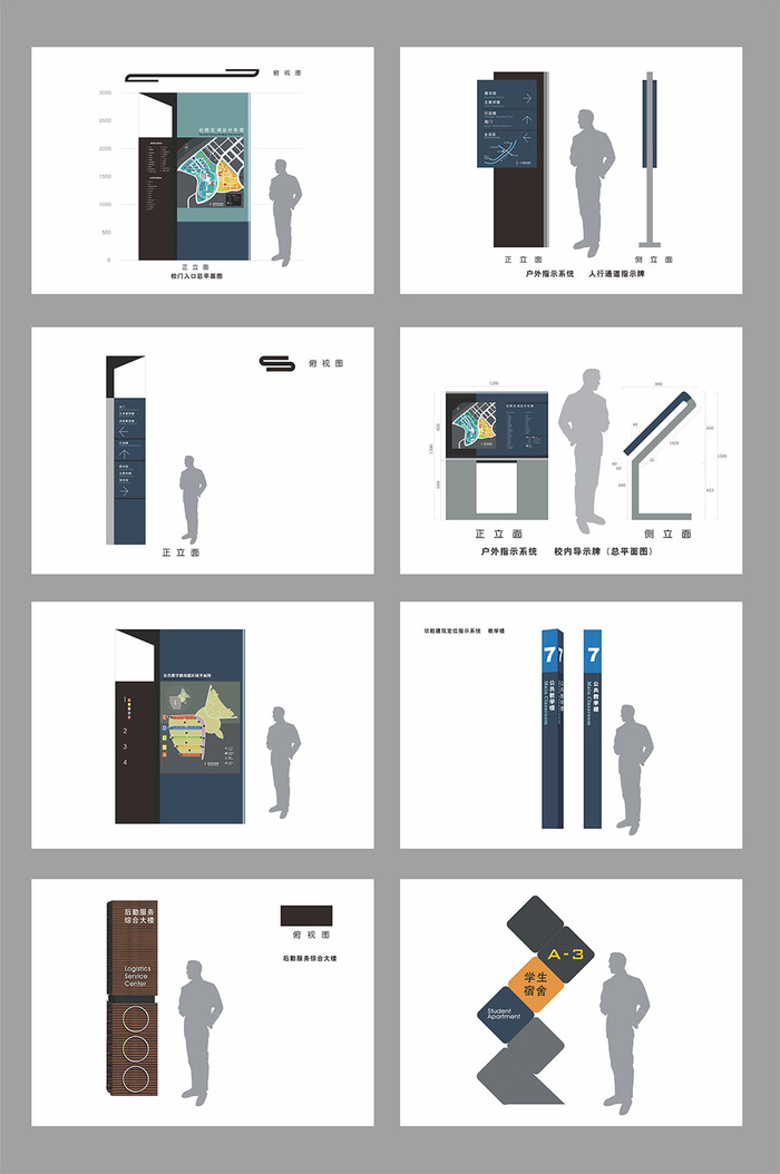 创意简约某大学学校校园导视牌设计