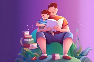 父亲爸爸抱着孩子看书阅读背景