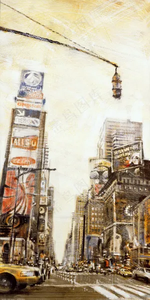 街景建筑车子油画风景画 街景建筑车子油画风景画