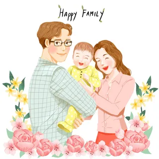 快乐一家人卡通插画PSD素材