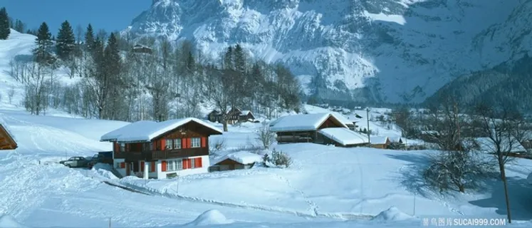 雪山脚下雪地上的民房 雪山脚下雪地上的民房