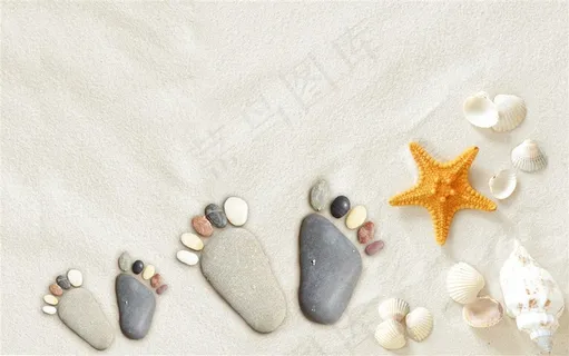 沙滩脚印背景素材