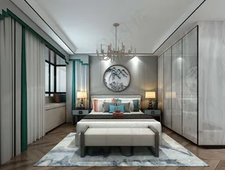 卧室清新中式圆形复式楼客厅古典家居玄关隔断餐厅带圆形房间床铺个性造型