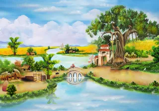 油画乡村背景风景