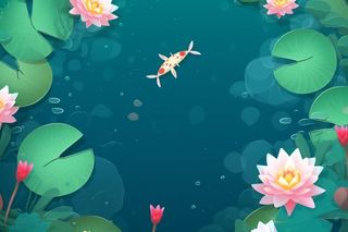 池塘荷叶锦鲤背景