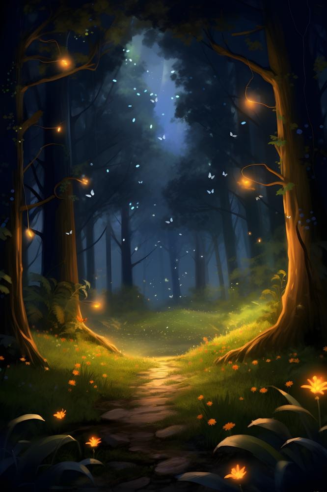 夜晚森林萤火虫树林背景(2400x3600)