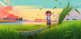 农田庄稼小麦玉米地夕阳晚霞绿色背景