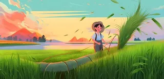 农田庄稼小麦玉米地夕阳晚霞绿色背景