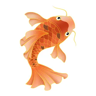 手绘烫金国潮中国风卡通锦鲤鱼金鱼插画装饰元素PSD设计素材