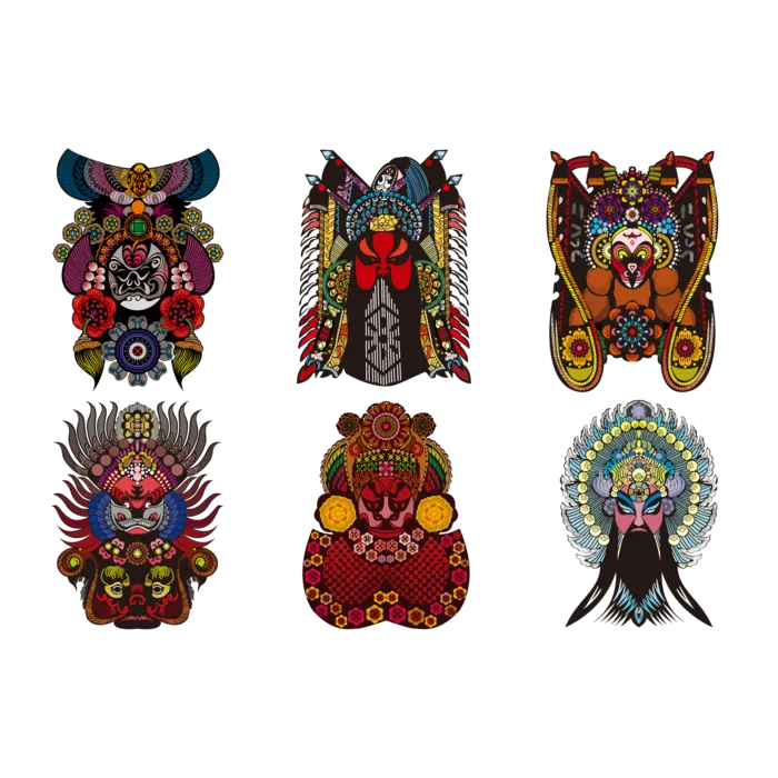 卡通京剧戏剧人物脸谱插画PNG图片 国潮中国风Q版戏剧人物PS素材