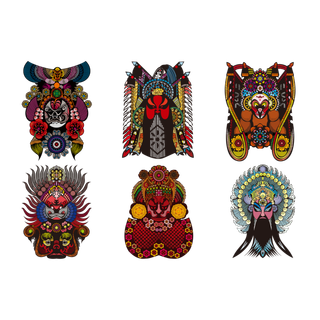 卡通京剧戏剧人物脸谱插画PNG图片 国潮中国风Q版戏剧人物PS素材