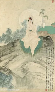 张大千水墨画唯美山脉观音装饰画 张大千水墨画唯美山脉观音装饰画