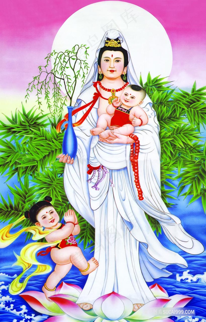 高清画高分辨率超清挂画打印喷绘素材观音菩萨送子娘娘