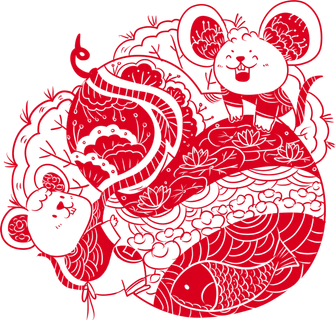 红色喜庆鼠年剪纸窗花新年快乐免扣PNG素材图片 (5)