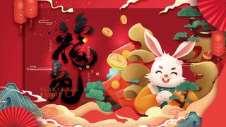 国潮风兔年新春喜庆展板