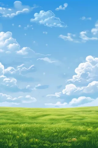 春天的蓝天白云草原很美背景图