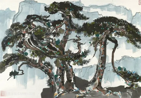 吴冠中水墨水彩迎客松装饰画 吴冠中水墨水彩迎客松装饰画