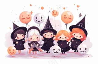 万圣节可爱搞怪小孩幽灵卡通插画素材