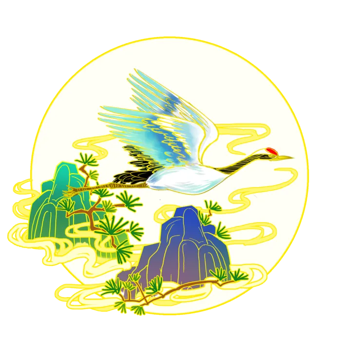 国潮仙鹤插画免扣素材设计素材