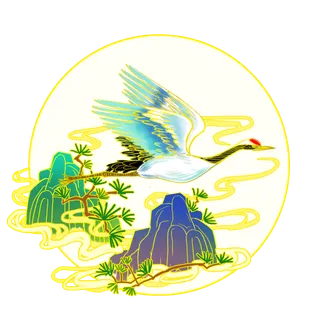 国潮仙鹤插画免扣素材设计素材