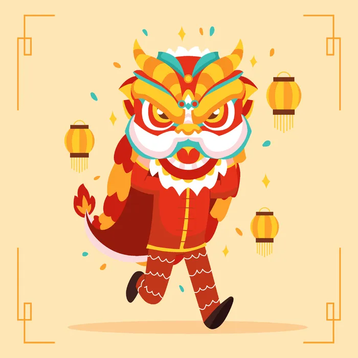 新年虎年舞狮插画 ai矢量模版下载