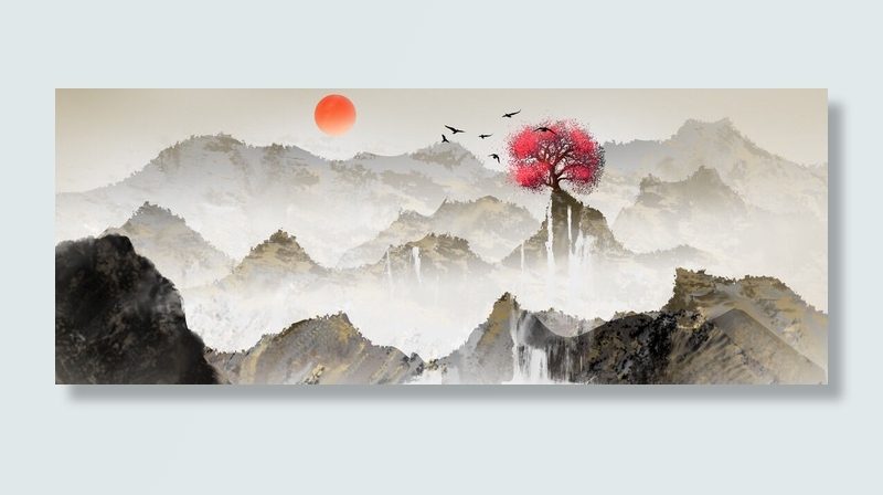 山川艺术中国风绘画PSD素材psd模版下载