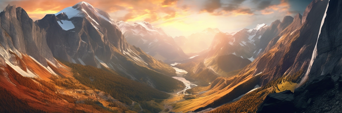 夕阳下日落崇山峻岭巍峨的山脉摄影图