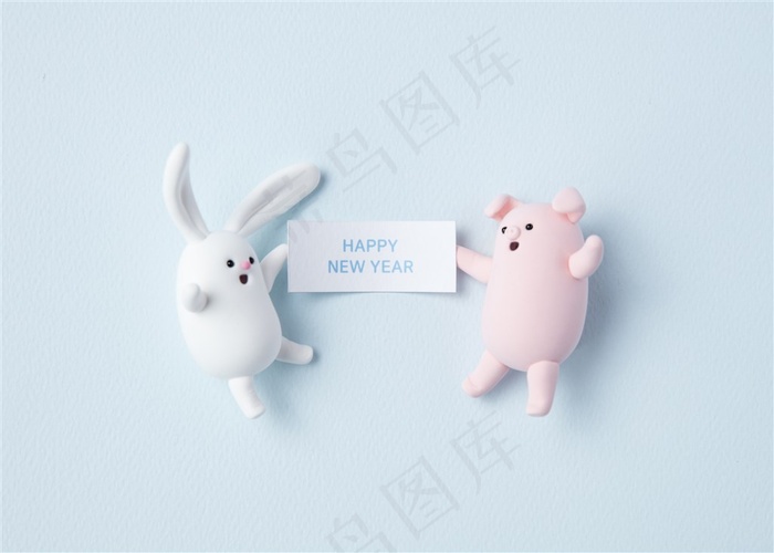 浅蓝色唯美猪年广告图片