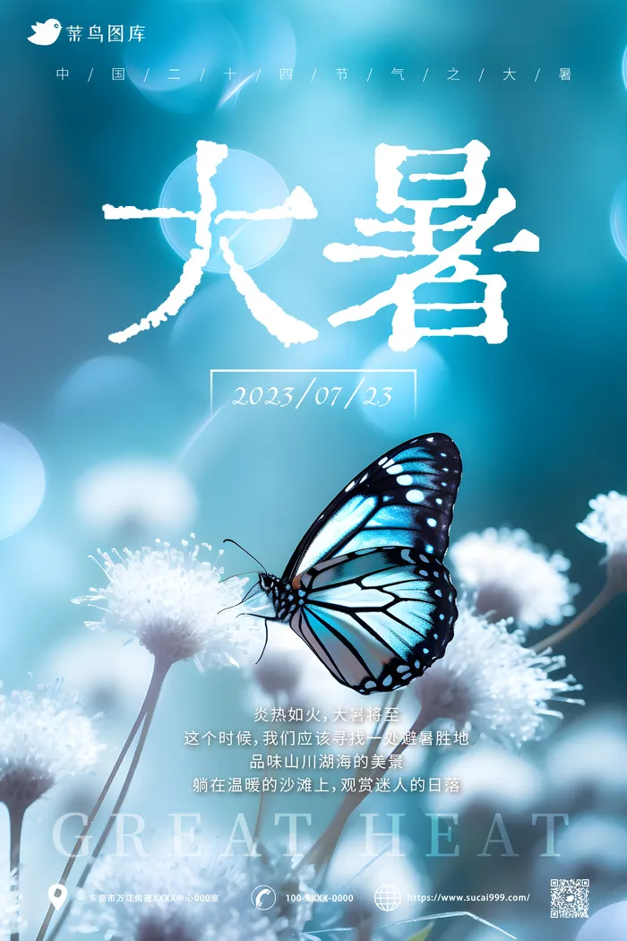 简约风  大暑节气 海报ai矢量模版下载