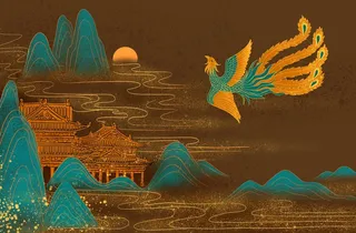 国潮烫金中国风仙鹤装饰画海报