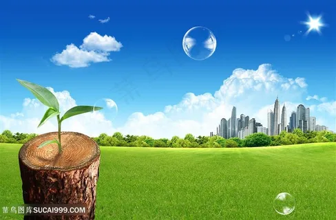 草地建筑风景画韩式自然背景