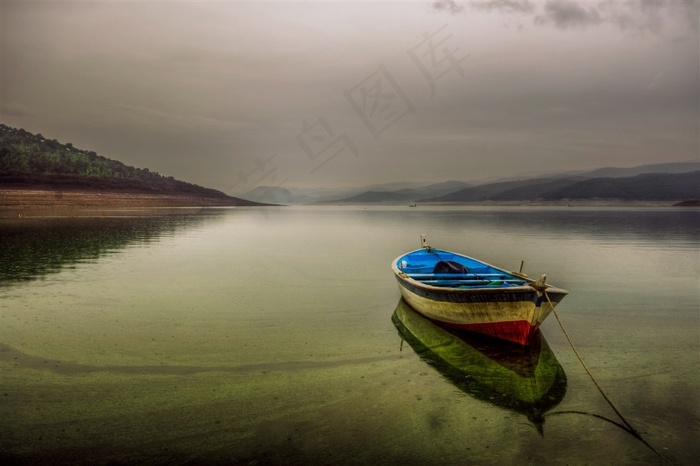 一叶小舟油画风光