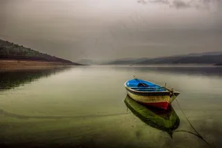 一叶小舟油画风光