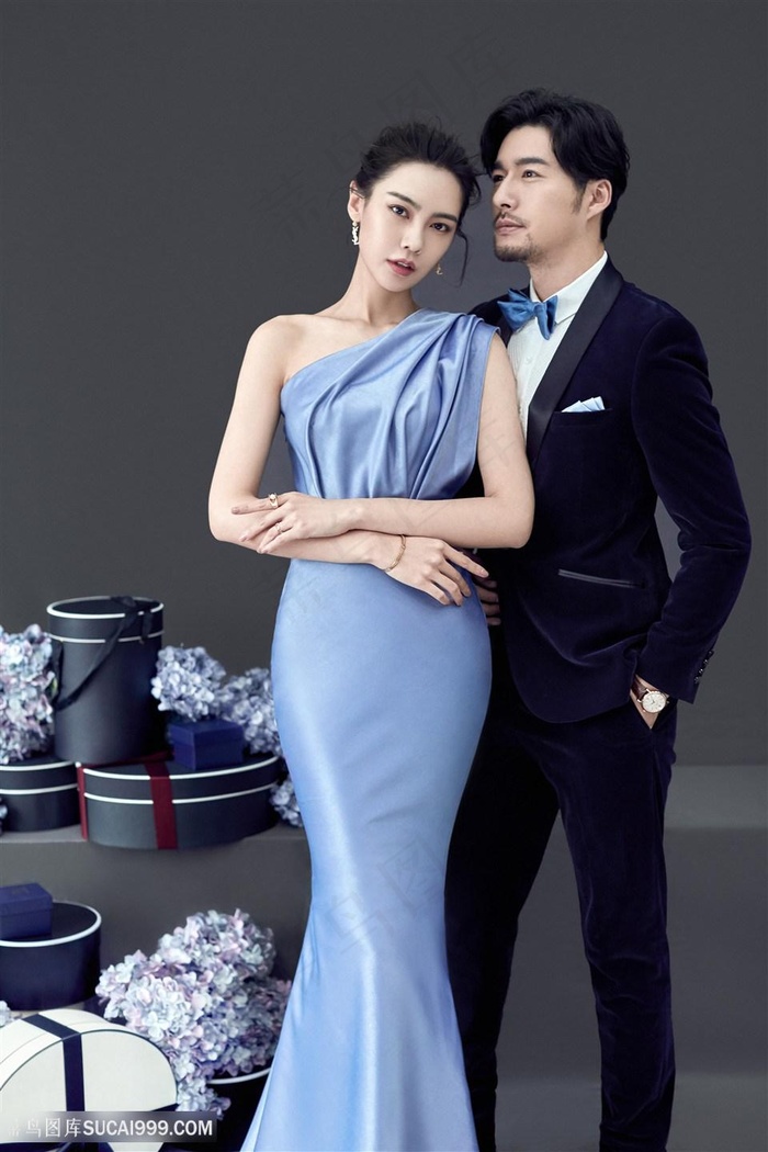 韩式蓝色晚礼服情侣写真