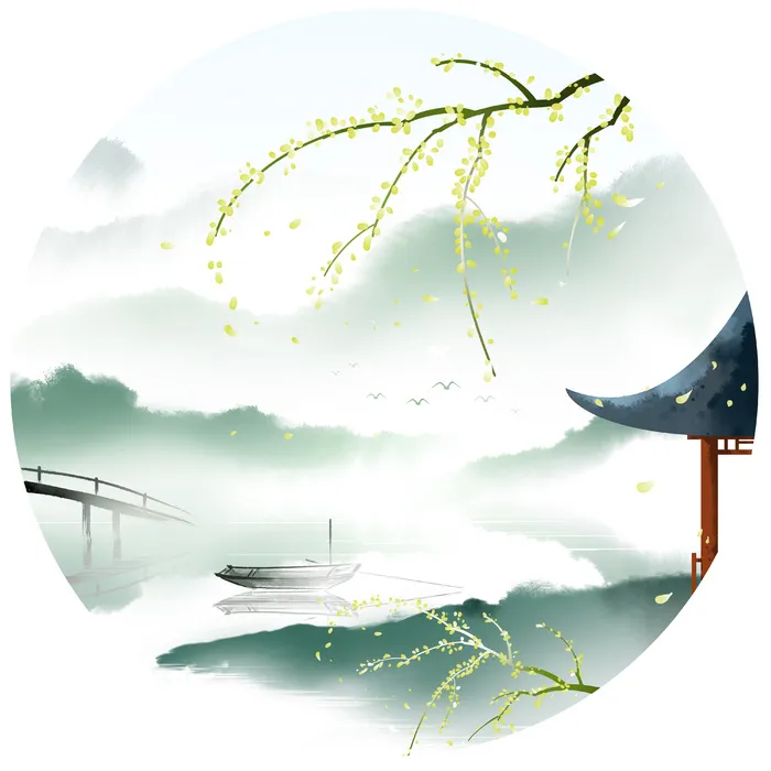 圆形古风山水psd模版下载